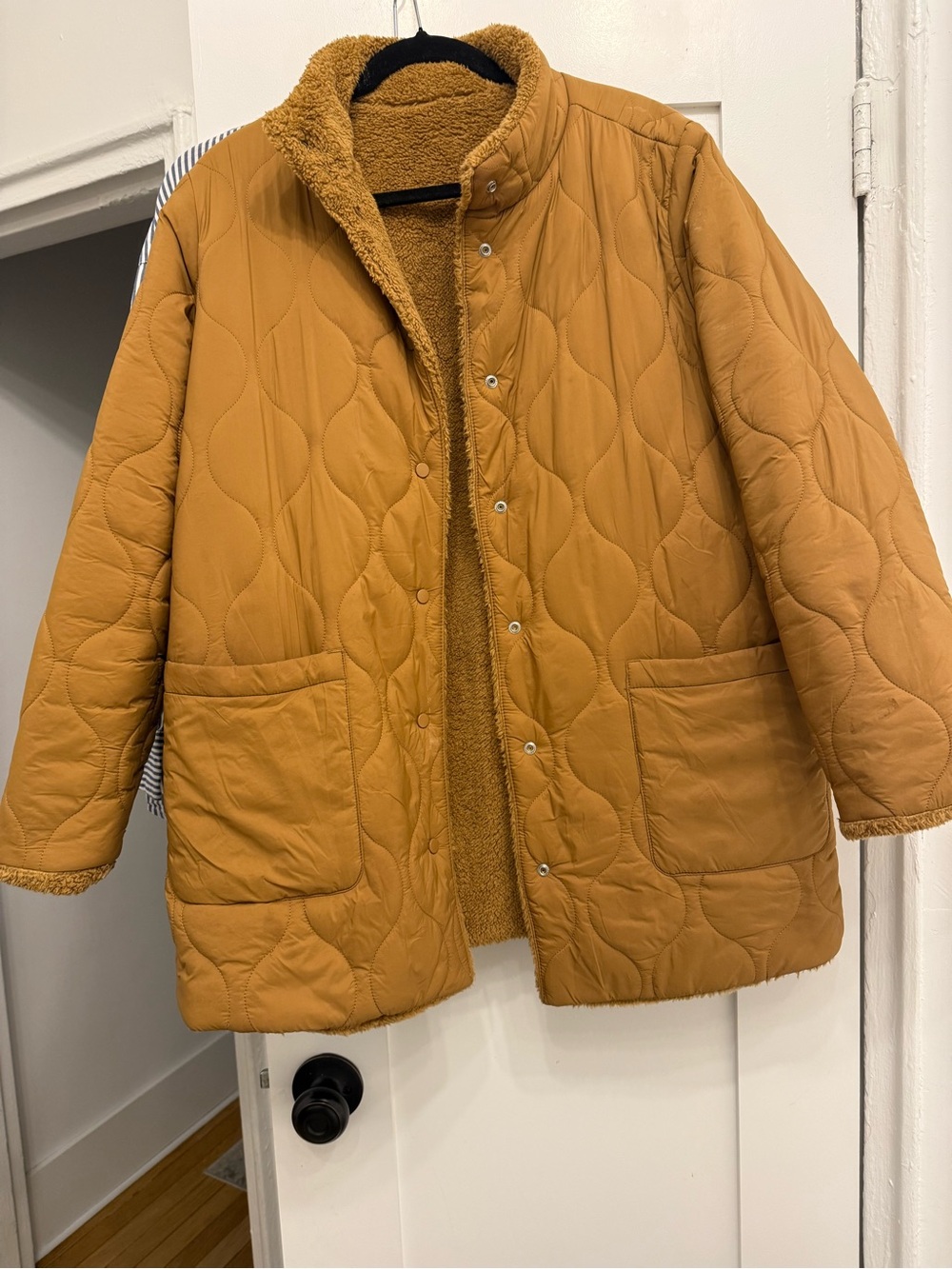 Quilted Sherpa-Lined Coat in Mustard